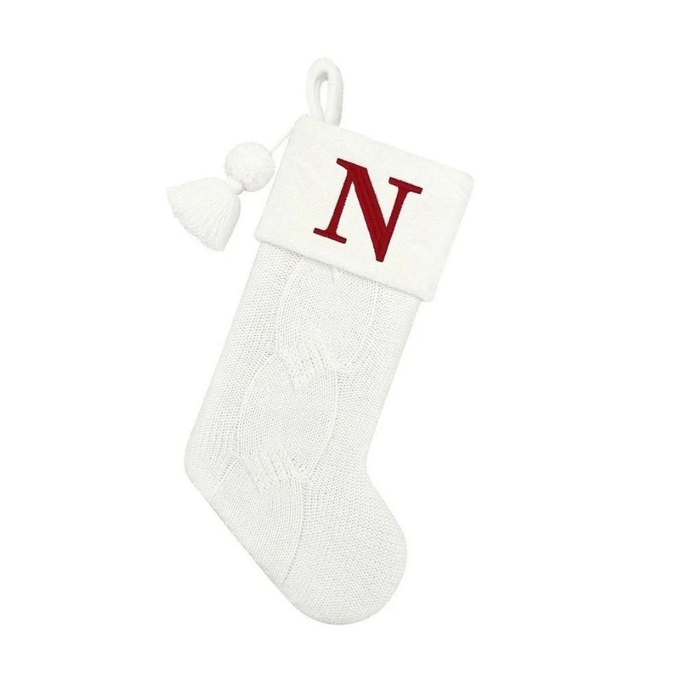 St. Nicholas Square Ivory Cable Knit Christmas Stocking Red 